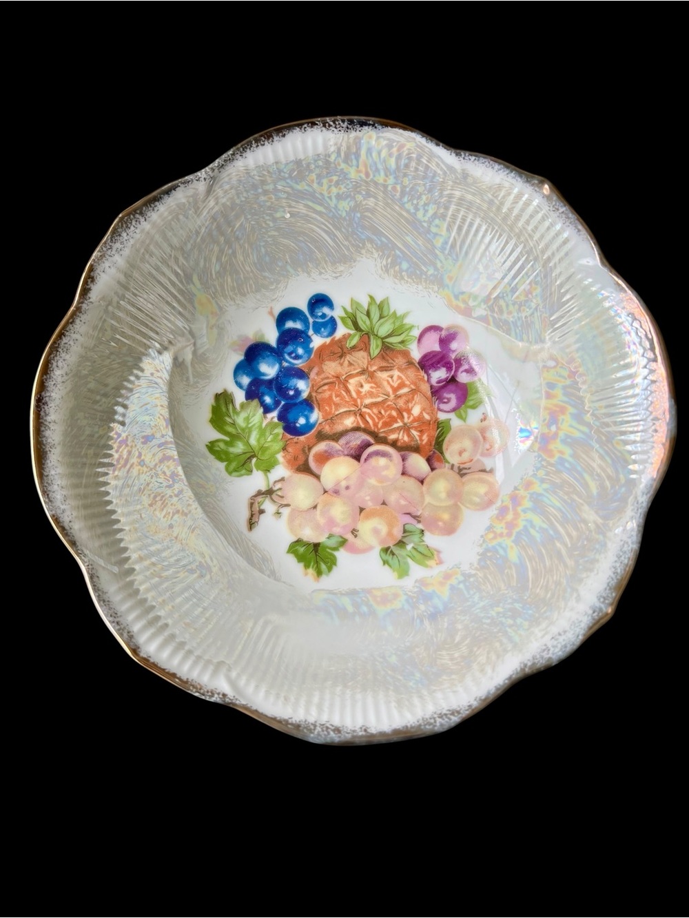 1950s Vintage Trimontware Japan Iridescent Lusterware Fruit Bowl 8” Hand Painted